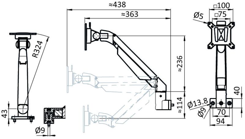 Monitor support four axis