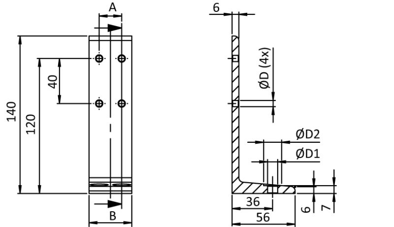 Floor Mount: 45 Series, Aluminum, 45 mm x 140 mm, Double